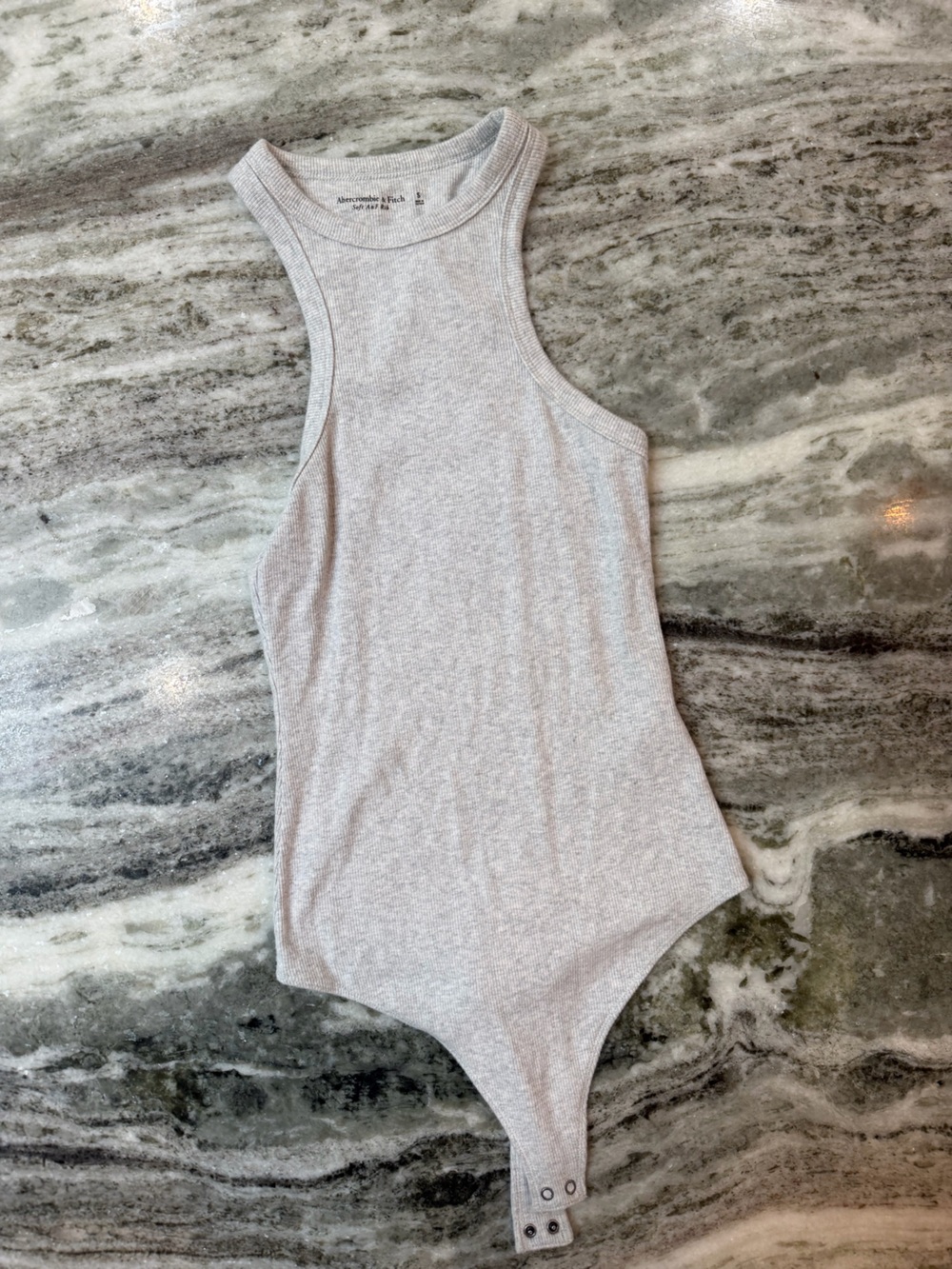 Abercrombie & Fitch Light Grey Ribbed Tank Bodysuit “Soft AF Rib”
